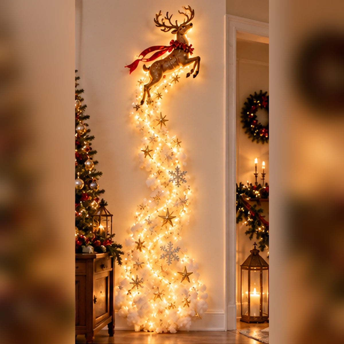 Scène de Noël Lumineuse LED – Traîneau du Père Noël et Rennes Enchantés