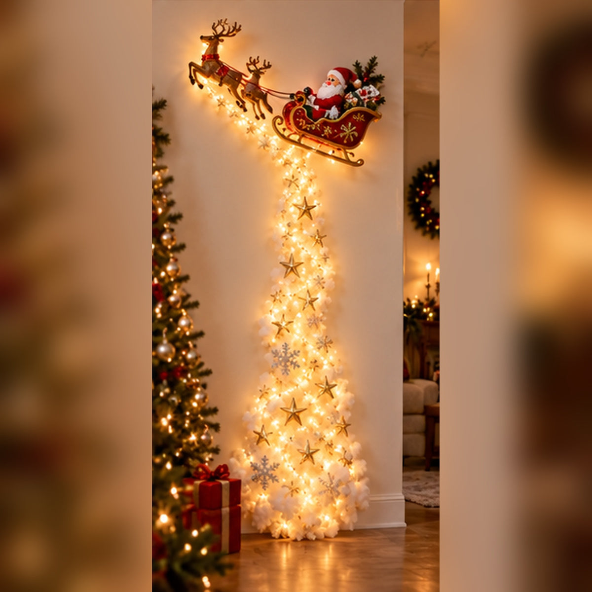 Scène de Noël Lumineuse LED – Traîneau du Père Noël et Rennes Enchantés