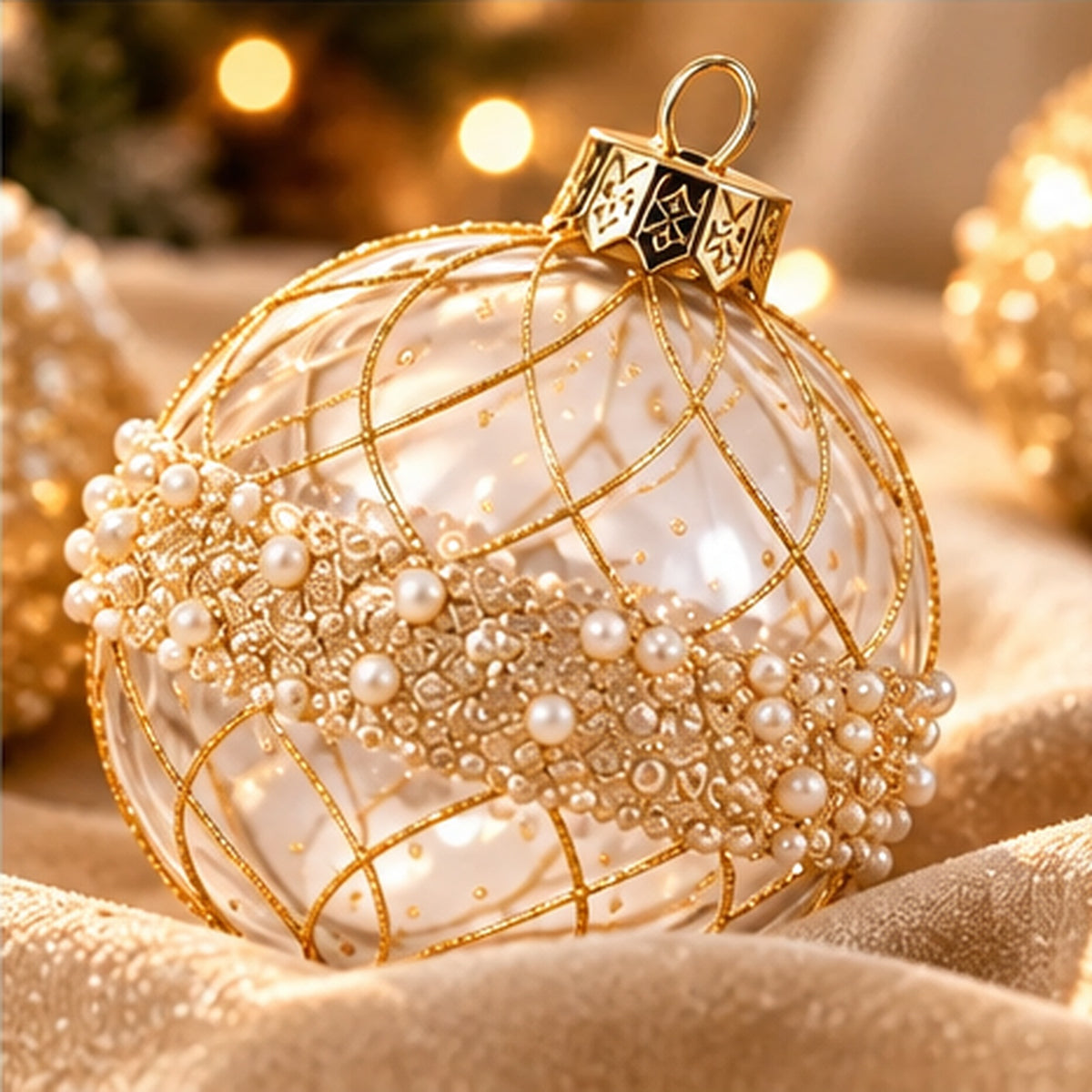 Coffret de 12 Boules de Noël Champagne & Or – 4 Motifs Élégants
